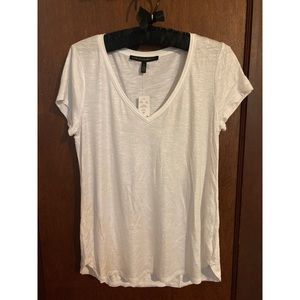 White House Black Market White & Silver V Neck Shirt
